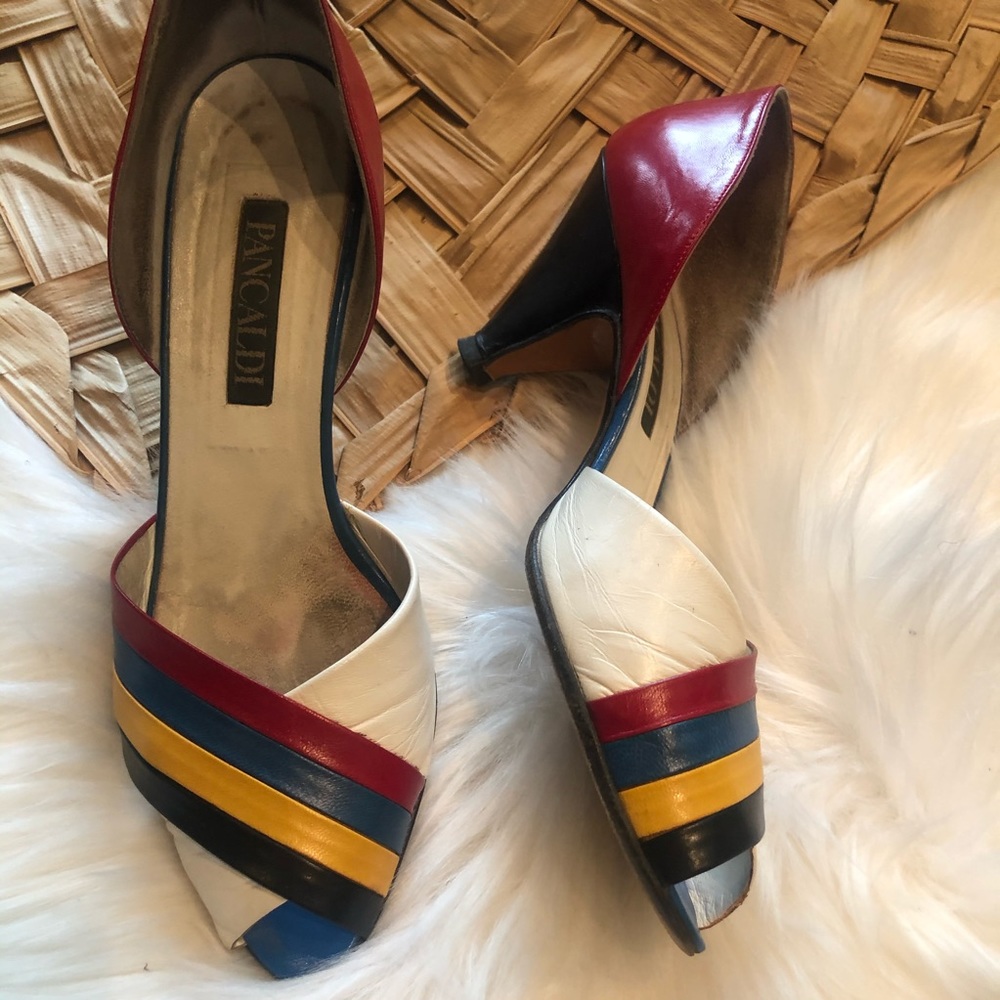 Vintage rainbow peep toe mid heel sandal sz 6.5